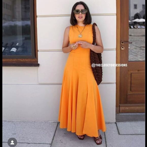 ZARA A-Line Orange Midi Dress NWT | Cotton Blend Blogger Fave - Picture 12 of 16